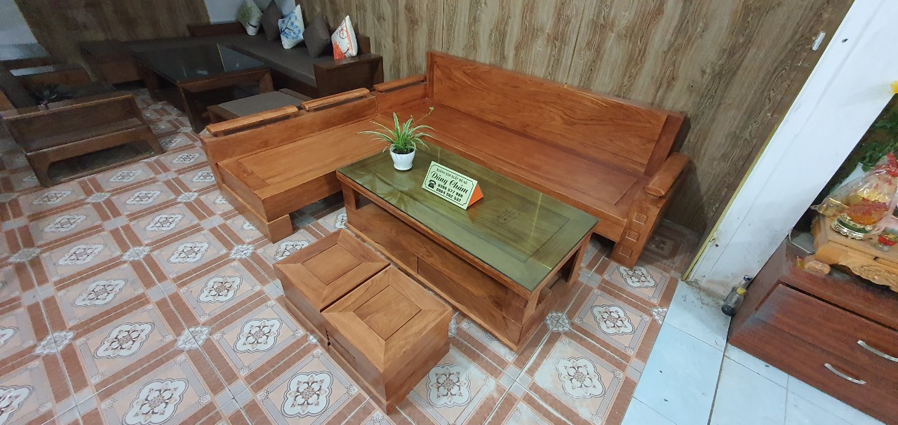 bộ bàn ghế gỗ phòng khách ảnh chụp thực tế